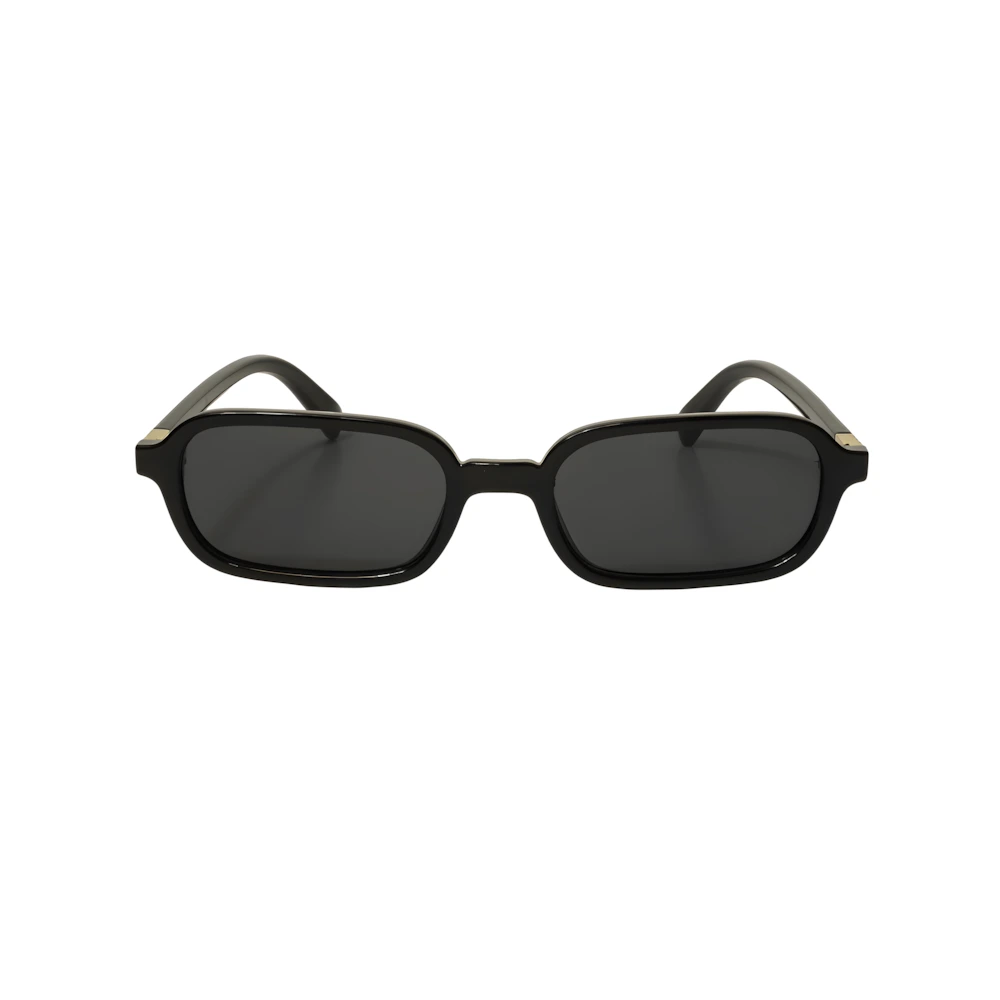 Narrow rectangular acetate sunglasses with black frame and black polarized lenses, front view — HARO Amalfi Sails