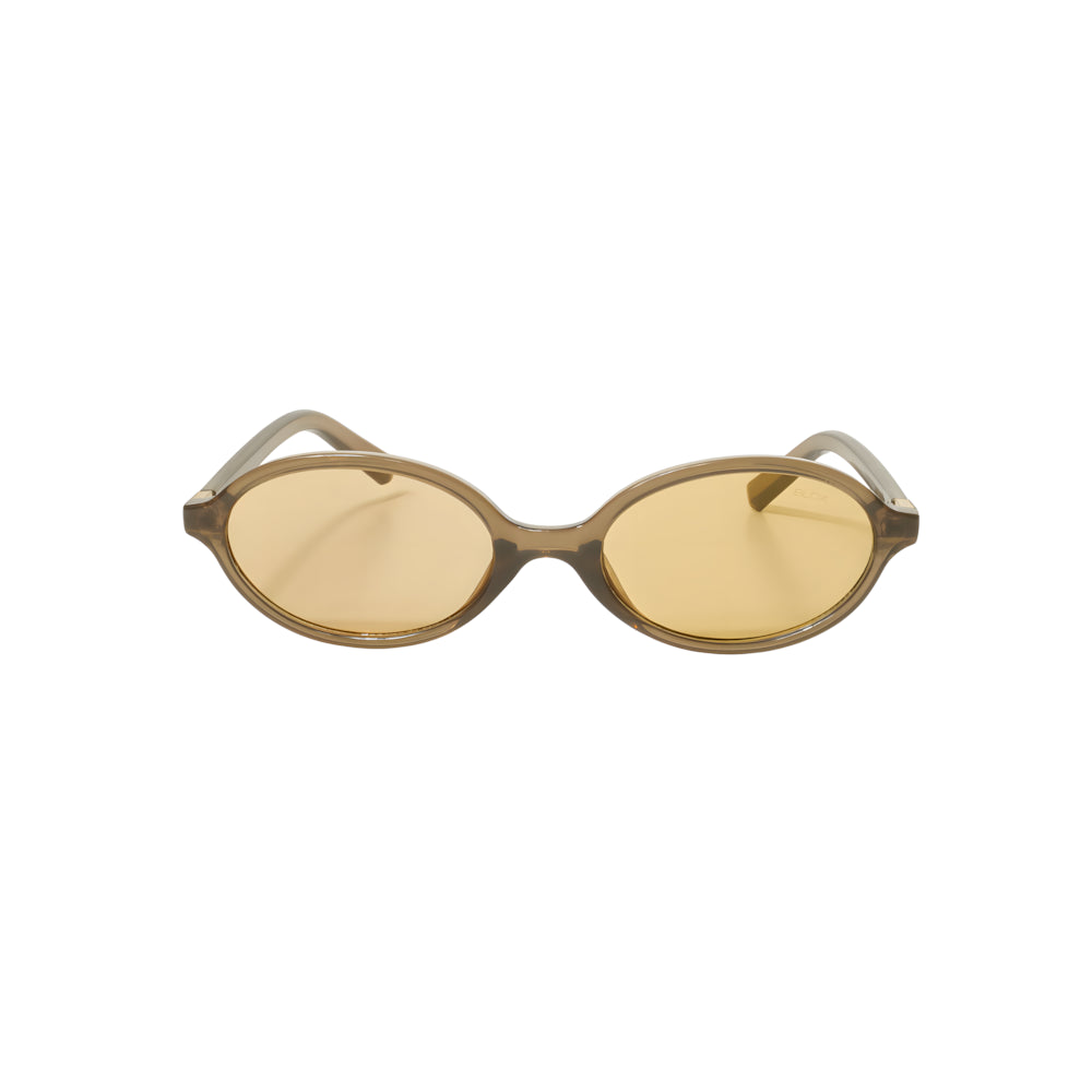 Oval acetate sunglasses with brown frame and yellow polarized lenses, front view — HARO Anacapri Terrazza