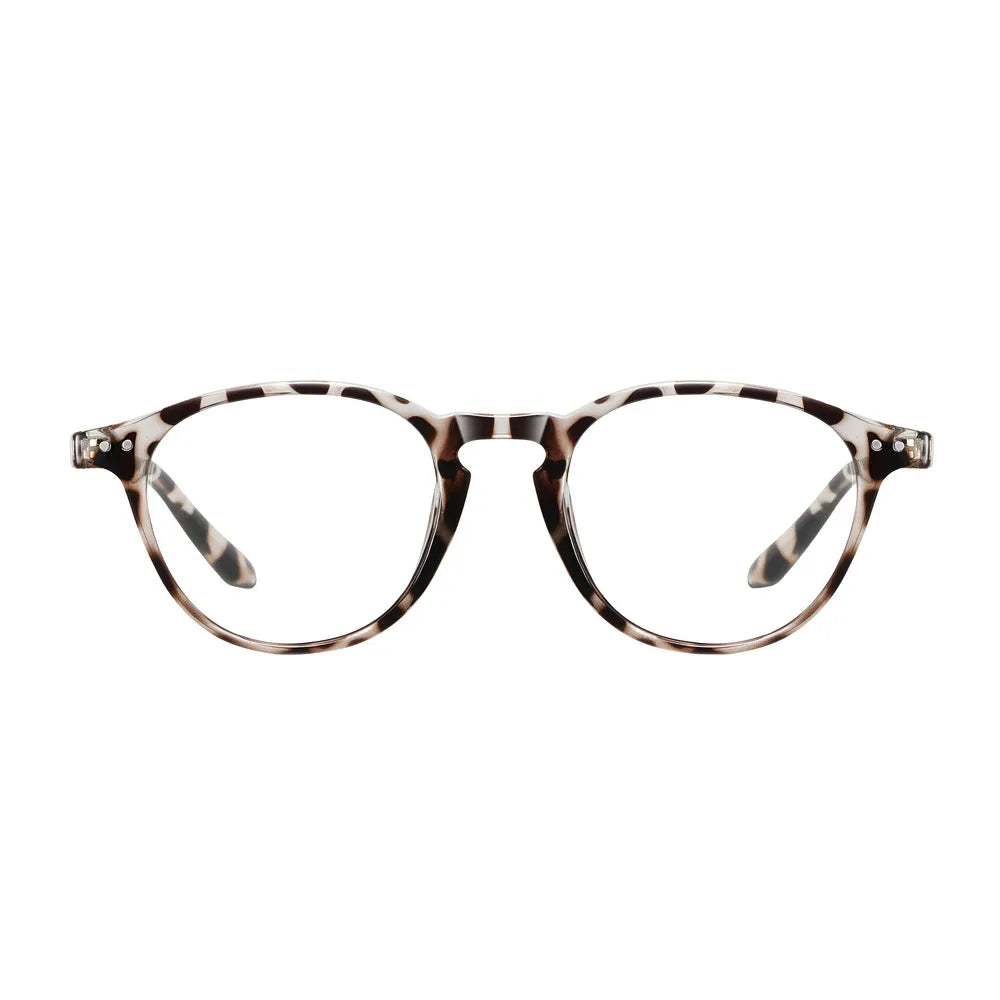 Rectangular blue-light glasses with tortoise black/white frame, front view — HARO Chamonix Mont Blanc