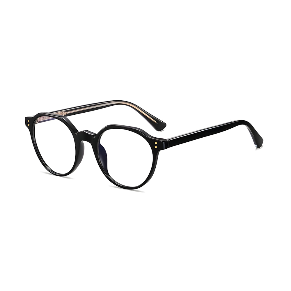 Narrow blue-light acetate glasses with black frame, detail — HARO Cortina Tofane