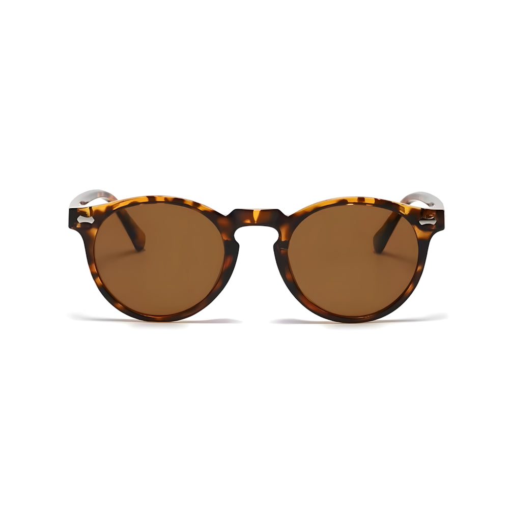 Vintage round sunglasses with tortoise frame and brown lenses, front view — HARO Ravello Infinity