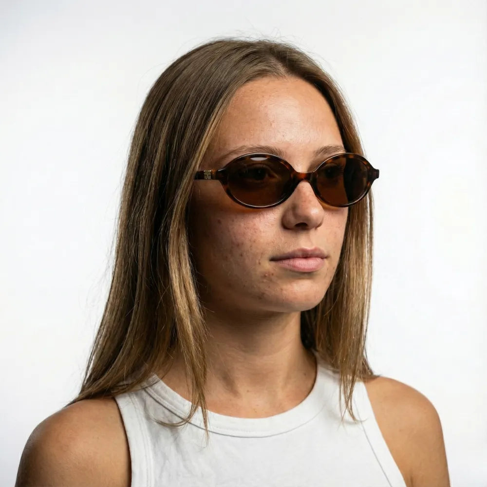 Oval acetate sunglasses, model portrait — HARO Anacapri Terrazza