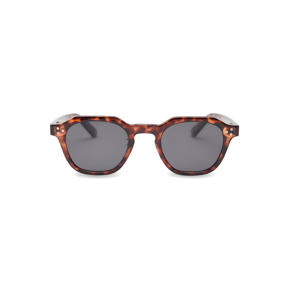 Tortoise oversized round acetate sunglasses with polarized lenses, front view — HARO Cannes 1946