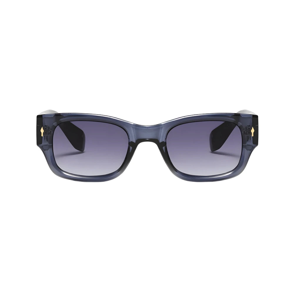 Bold rectangular acetate sunglasses with blue frame and gradient lenses, front view — HARO Cinque Terre Manarola