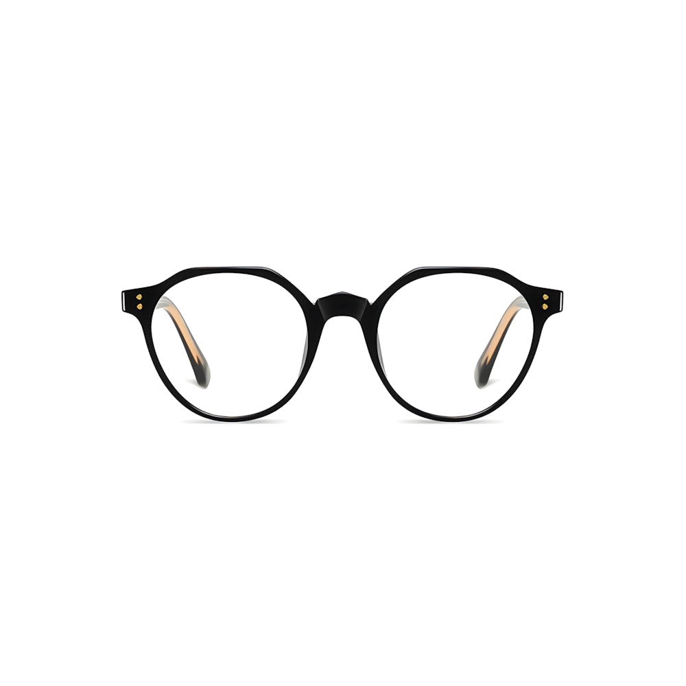 Narrow blue-light glasses with black acetate frame, front view — HARO Cortina Tofane