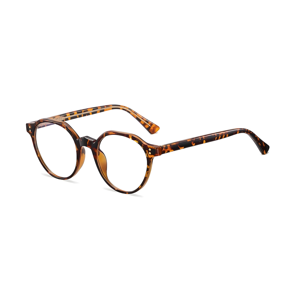 Narrow blue-light glasses with tortoise frame, side angle — HARO Cortina Tofane