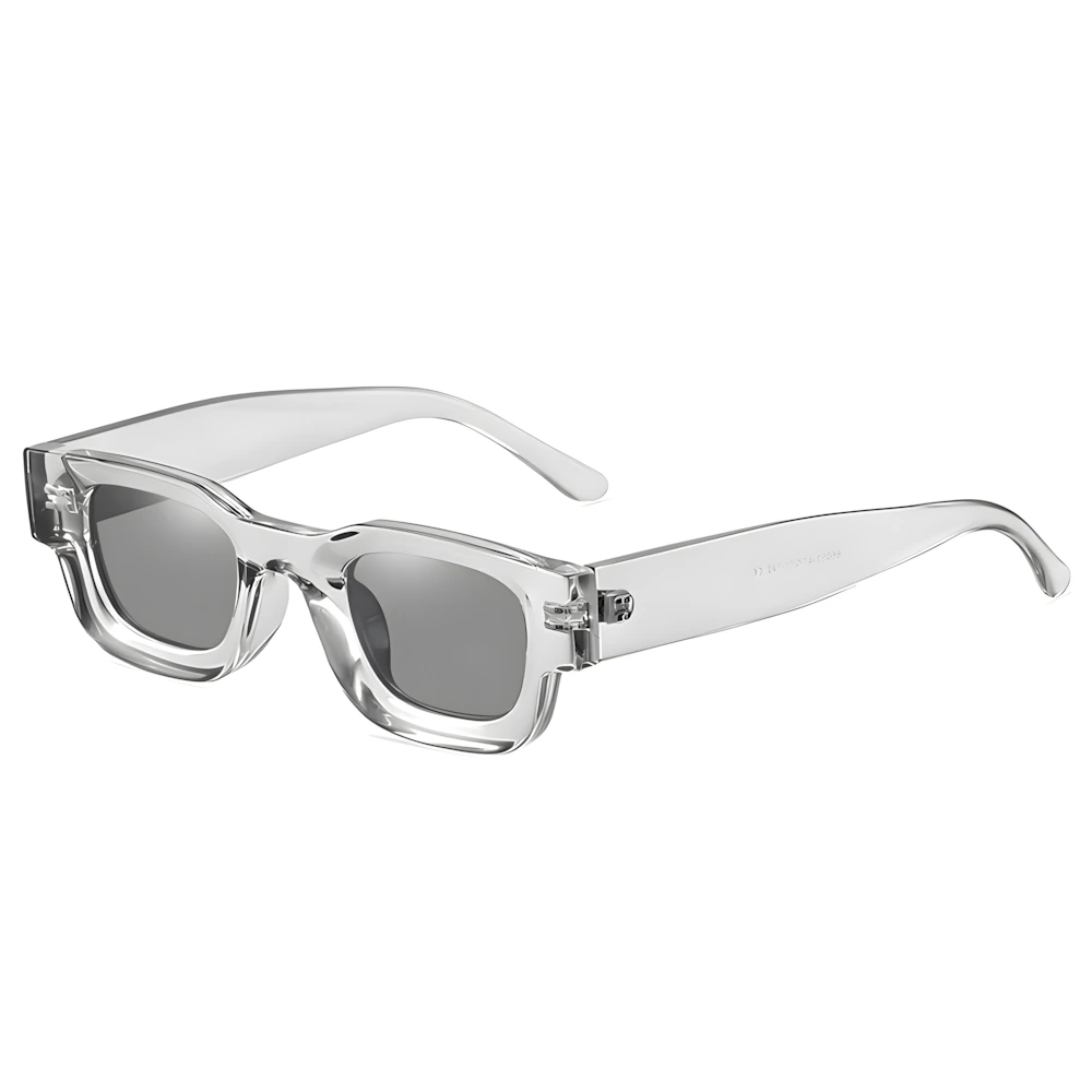 Rectangular acetate sunglasses with crystal frame and black lenses, side angle — HARO Côte d'Azur Menton