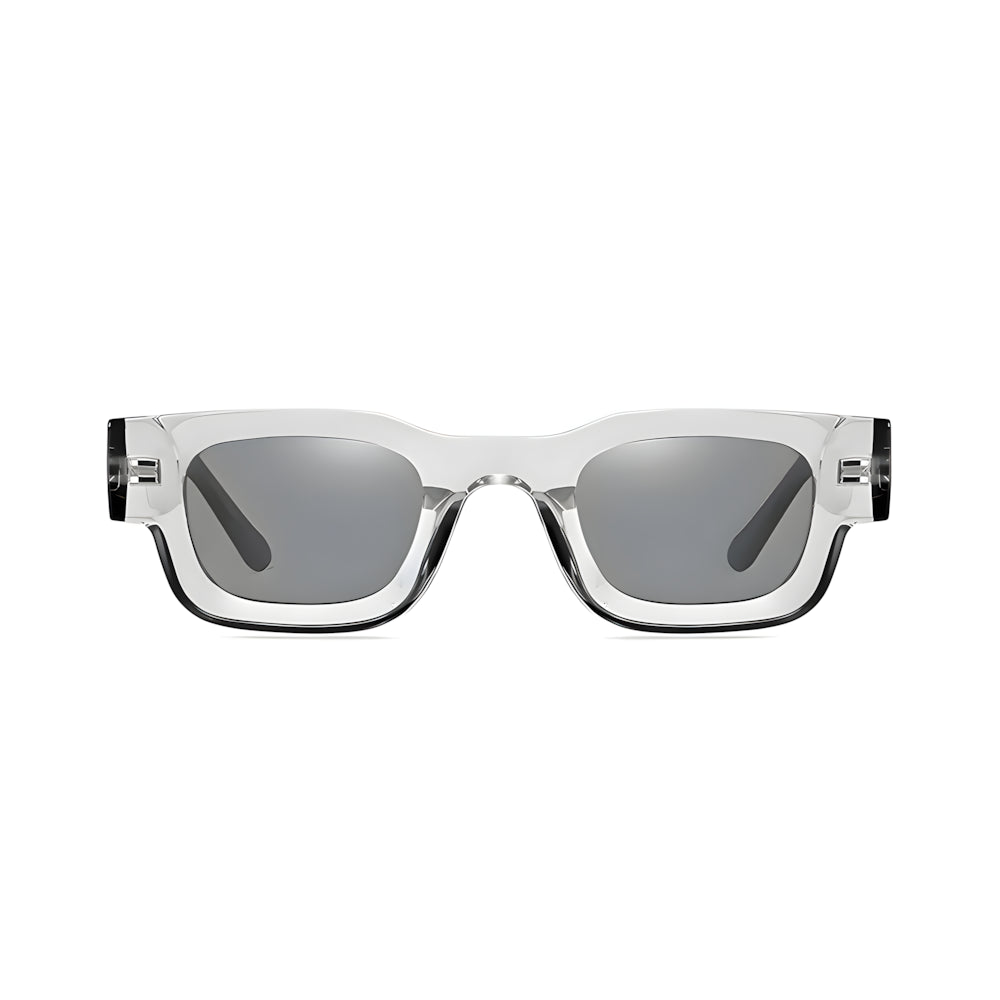Rectangular acetate sunglasses with crystal frame and black polarized lenses, front view — HARO Côte d'Azur Menton