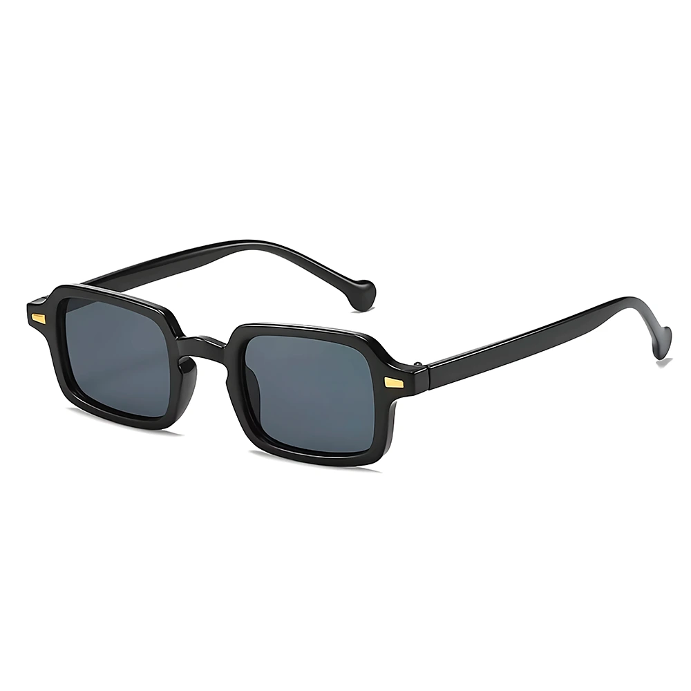 Rectangular acetate sunglasses with black frame and black lenses, side angle — HARO Dolcevita Portofino