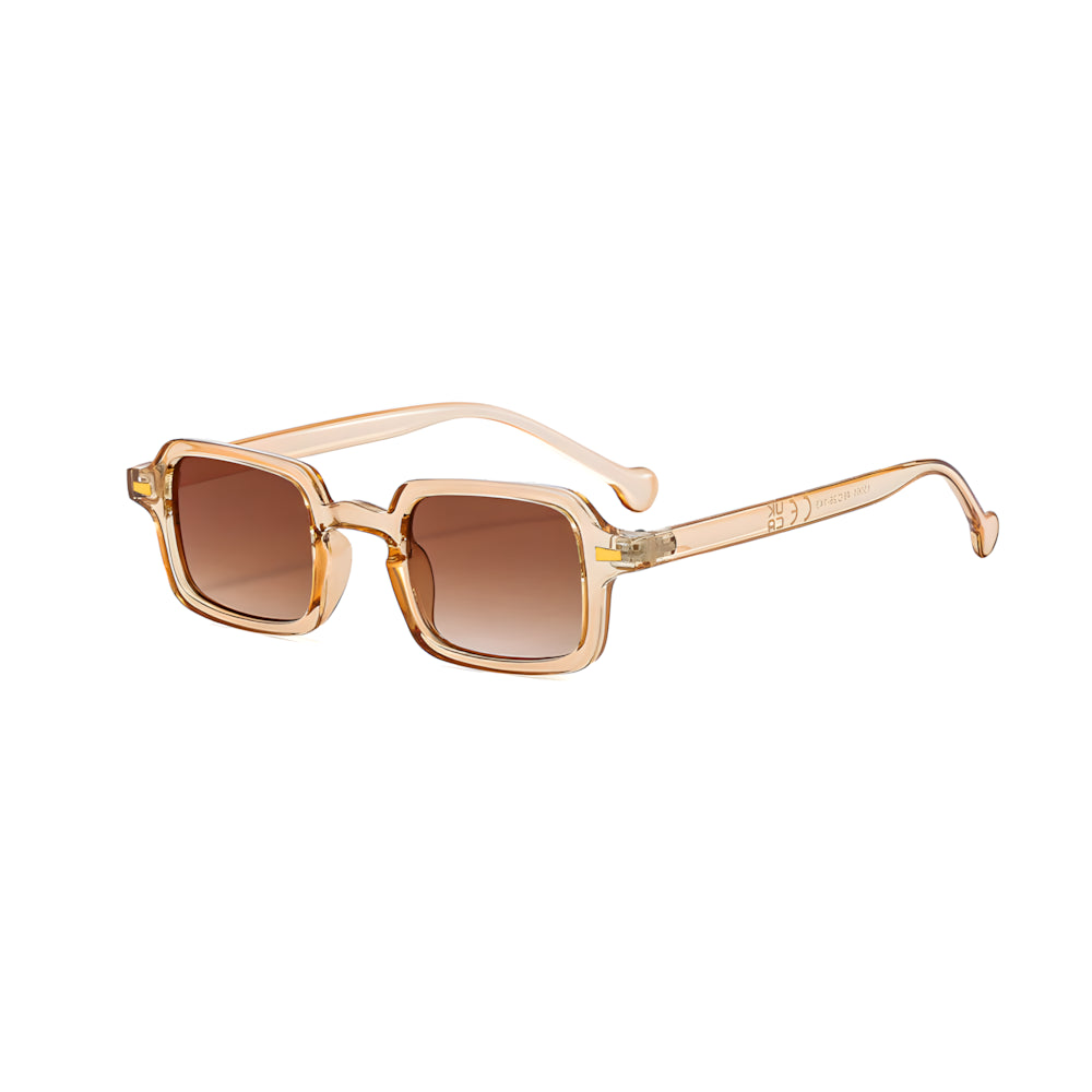 Rectangular acetate sunglasses with champagne frame, side angle — HARO Dolcevita Portofino