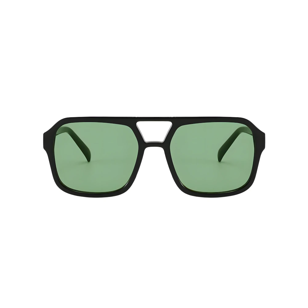 Square aviator sunglasses with black frame and green polarized lenses, front view — HARO Monte Carlo 1929