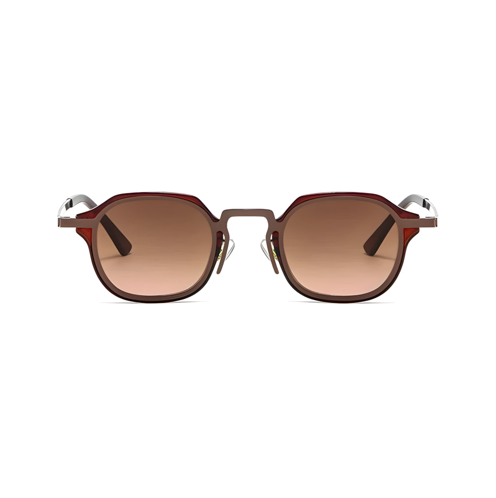 Round metal sunglasses with brown frame and gradient lenses, front view — HARO St. Tropez '56